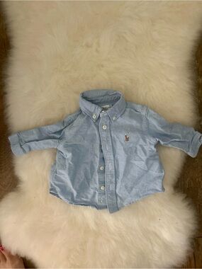 Ralph Lauren Light Blue Button-Down Baby Shirt with Embroidered Pony